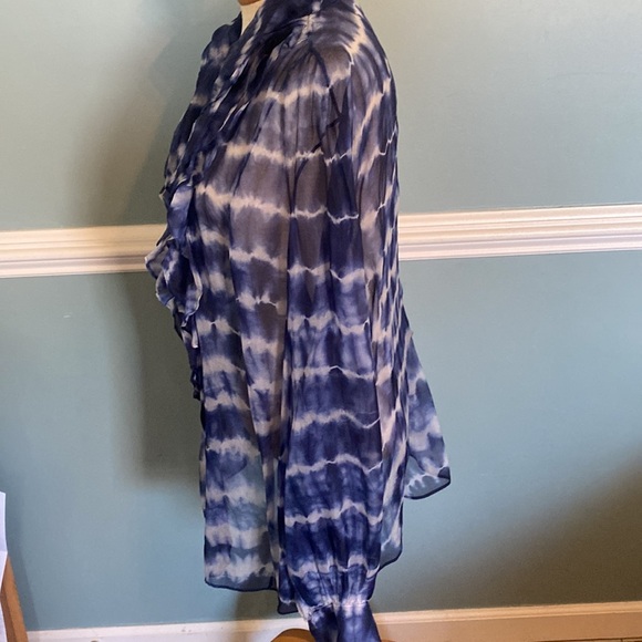 Lafayette 148 New York silk tie dye ruffle chest button bishop sleeve top 24 - Picture 5 of 9